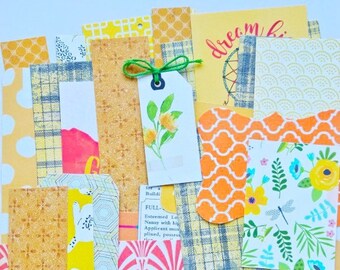 25 YELLOW and orange SCRAP PAPER Pack/junk journal ephemera/paper/carta Bella/crate paper/Scrapbook/heavyweight cardstock/paper ephemera