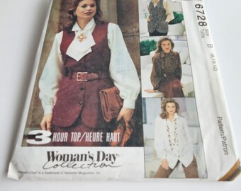 McCalls 6728 Sewing Pattern Vest Tie and Shirt Size 8 10 12 Womens VINTAGE-