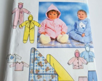 Vintage  - 1997- Simplicity 7807 Sewing Pattern Babies Romper Jacket Pants Blanket and Knit Top sz NB-L Cut
