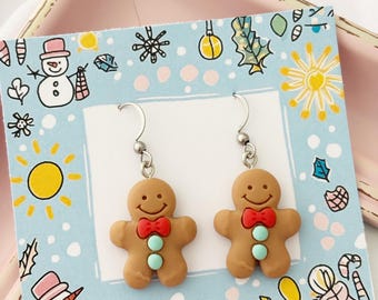 Gingerbread Dangle Earrings on Cute Backing Card, Secret Santa Gift, Festive Jewellery, Affordable Present for Friend Work Colleague