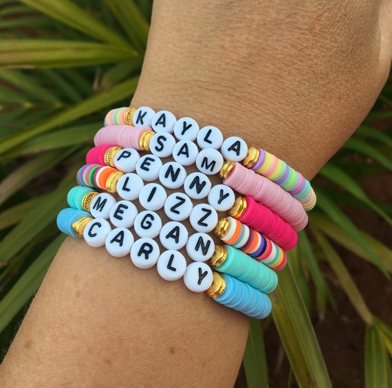 Name Bracelet Custom Name Bracelet Heishi Disk Bracelet Beaded