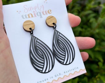Black Dangle Earrings, Teardrop Boho Metal Earrings, Lightweight Earrings, Statement Earrings, Gift Under 20,