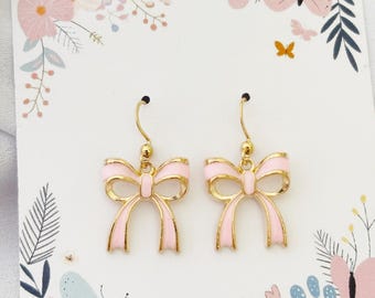 Bow Dangle Earrings on Cute Backing Card, Secret Santa Gift, Affordable Present for Friend Work Colleague