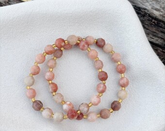 Plum Blossom Jasper Beaded Stretch Bracelet, Natural Stone Bracelet, Jewellery for Her, Gift Handmade in Australia