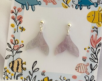 Mermaid Tail Earrings on Cute Backing Card, Secret Santa Gift, Ocean Lover Jewellery, Affordable Present for Friend Work Colleague