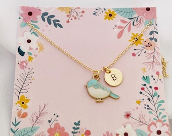 Personalised Blue Bird Necklace, Gift for Nature Lover, Jewellery for Gift Giving, Best Friend Work Colleague