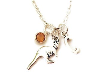 Kangaroo Necklace, Animal Necklace, Silver Initial Necklace, Australian Souvenirs, Australian Gifts, Gift for Traveler, Kangaroo