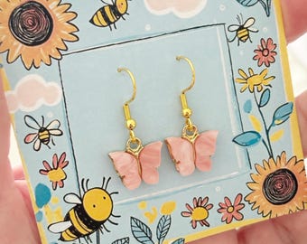 Butterfly Dangle Earrings on Cute Backing Card, Secret Santa Gift, Nature Lover Jewellery, Affordable Present for Friend Work Colleague