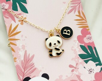 Personalised Panda Bear Necklace, Gift for Panda Lover, Jewellery for Gift Giving, Best Friend Work Colleague, Custom Initial Necklace