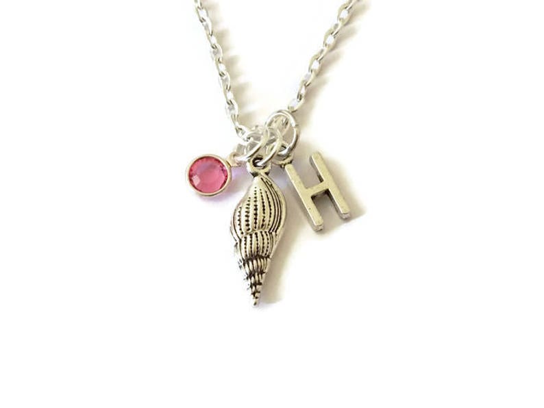 Personalized Necklace Shell Charm Necklace Birthstone Necklace Beach Necklace Initial Necklace Custom Necklace Shell Necklace