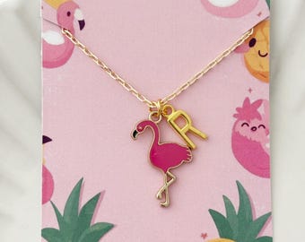 Personalised Flamingo Necklace, Gift for Flamingo Lover, Jewellery for Gift Giving, Best Friend Work Colleague, Custom Initial Necklace
