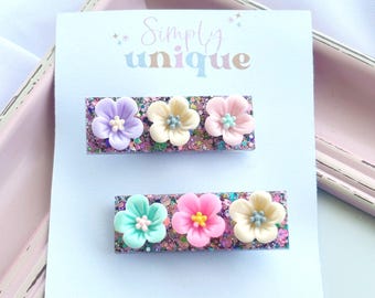 Flower Resin Hair Clips, Girls Hair Accessories, In the Garden, Flower Girl