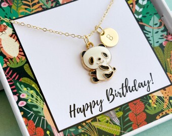 Girls Panda Necklace with Personalised Letter, Custom Panda Jewellery, Animal Necklace for Her, Initial Gift Panda Lover, Custom Present