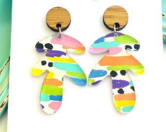 Pop of Colour Drop Earrings, Lightweight Earrings, Bold Acrylic Statement Earrings, Filigree Boho Jewellery, Affordable Gift Idea