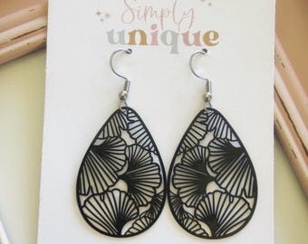 Black Metal Filigree Earrings, Boho Dangle Earrings, Lightweight Statement Jewellery, Gift Wrapped Handmade Earrings for Her