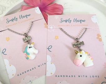Set of 2 BFF Unicorn Necklaces, Unicorn Necklaces for Girls, Kids Unicorn Necklace, Unicorn Jewellery