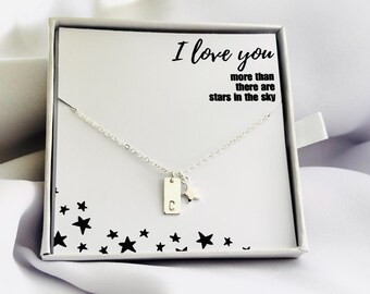 Sterling Silver I Love You Personalised Necklace, Women’s Girls Wife Gift for Her, Initial Jewelley, Custom Jewellery