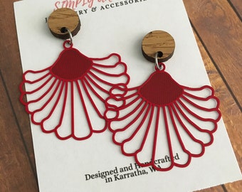 Red Filigree Earrings, Filigree Dangle Earrings, Filigree Jewellery, Lightweight Earrings, Gift Under 20, Boho Style Earrings