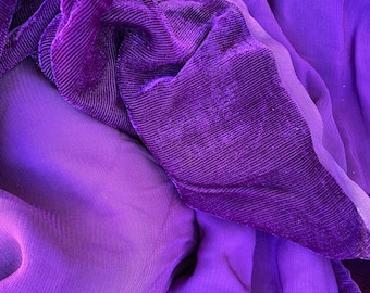 Tessuto in velluto di seta/rayon vintage largo 36 pollici viola