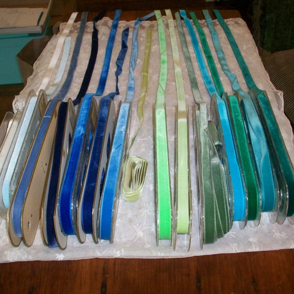 many colors of Vintage Velvet satin back Rayon 5/8" wide Yardage  High Quality Old Store Stock