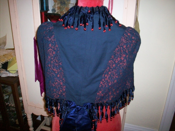 1800s silk and woolen cape with silk chenille velv