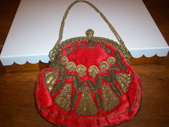 Vintage red velvet and metal embroidery authentic… - image 2