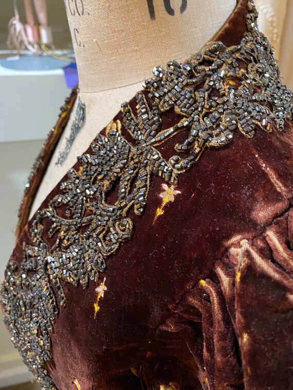 Antique silk velvet top bodice Victorian silk emb… - image 6