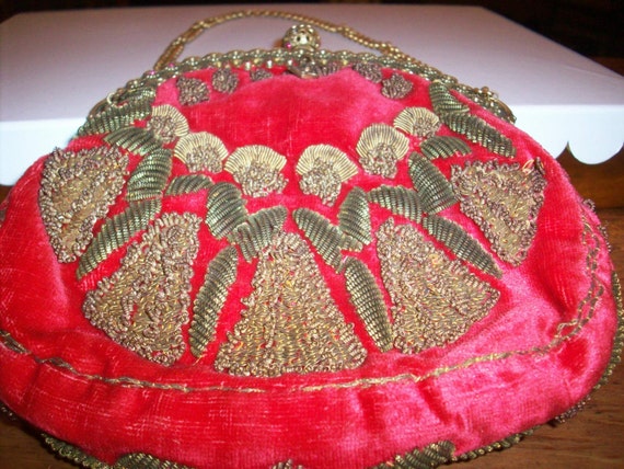 Vintage red velvet and metal embroidery authentic… - image 4