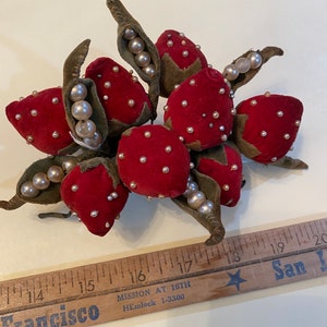Antique emery filled large pincushion luscious strawberries and pearls