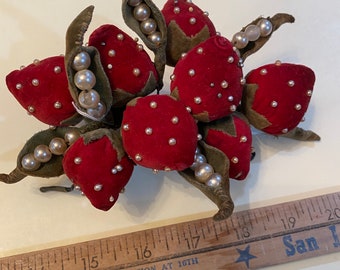 Antique emery filled large pincushion luscious strawberries and pearls