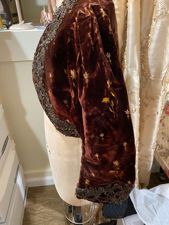 Antique silk velvet top bodice Victorian silk emb… - image 4