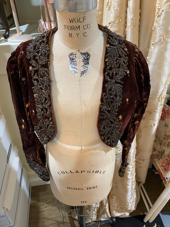 Antique silk velvet top bodice Victorian silk emb… - image 10
