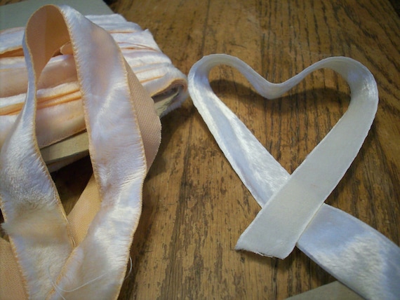Vintage Velvet rayon cotton fur-like Ribbon in ivory 3/4 to 7/8" corset ribbon Yardage available, Bridal