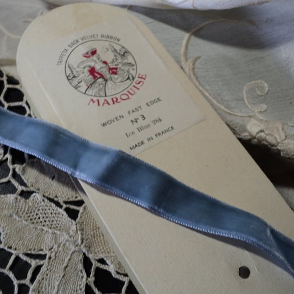 Vintage Velvet Ribbon Trim "ice blue" Made in France Yardage available