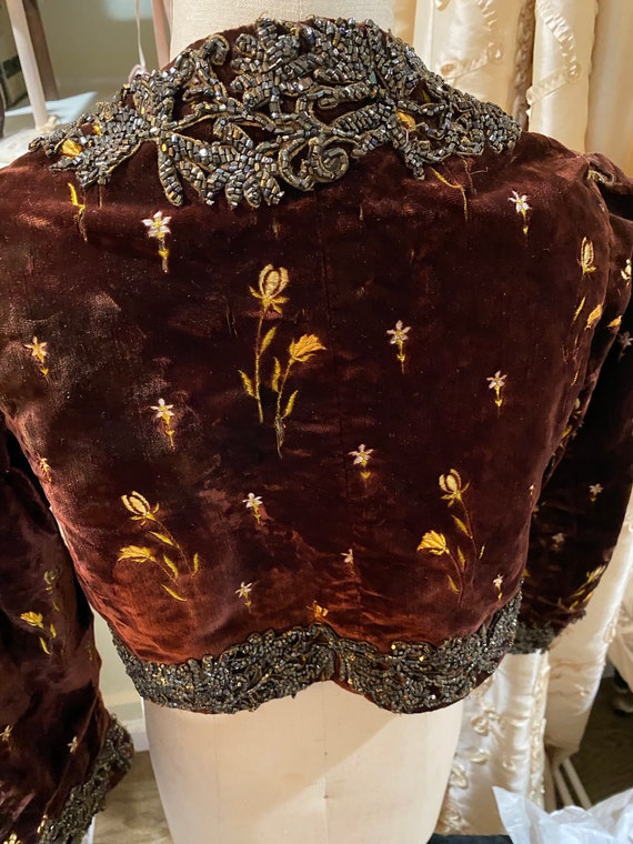 Antique silk velvet top bodice Victorian silk emb… - image 3