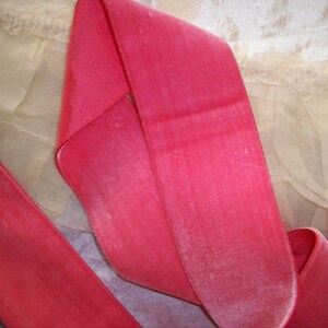 Vintage rayon Coral Rose Velvet Trim Ribbon  Yardage Old Store Stock
