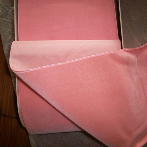1 yd. 1920s Antique Vintage Silk/cotton Velvet Ribbon Sash in Pink Dust Yardage Wide 5 3/4"
