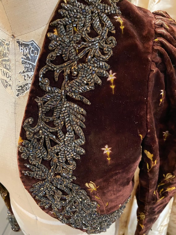 Antique silk velvet top bodice Victorian silk emb… - image 9