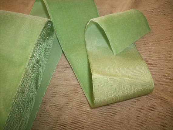 Vintage Velvet Rayon Lime Parfait 2" wide Yardage Bouffante brand High Quality Old Store Stock