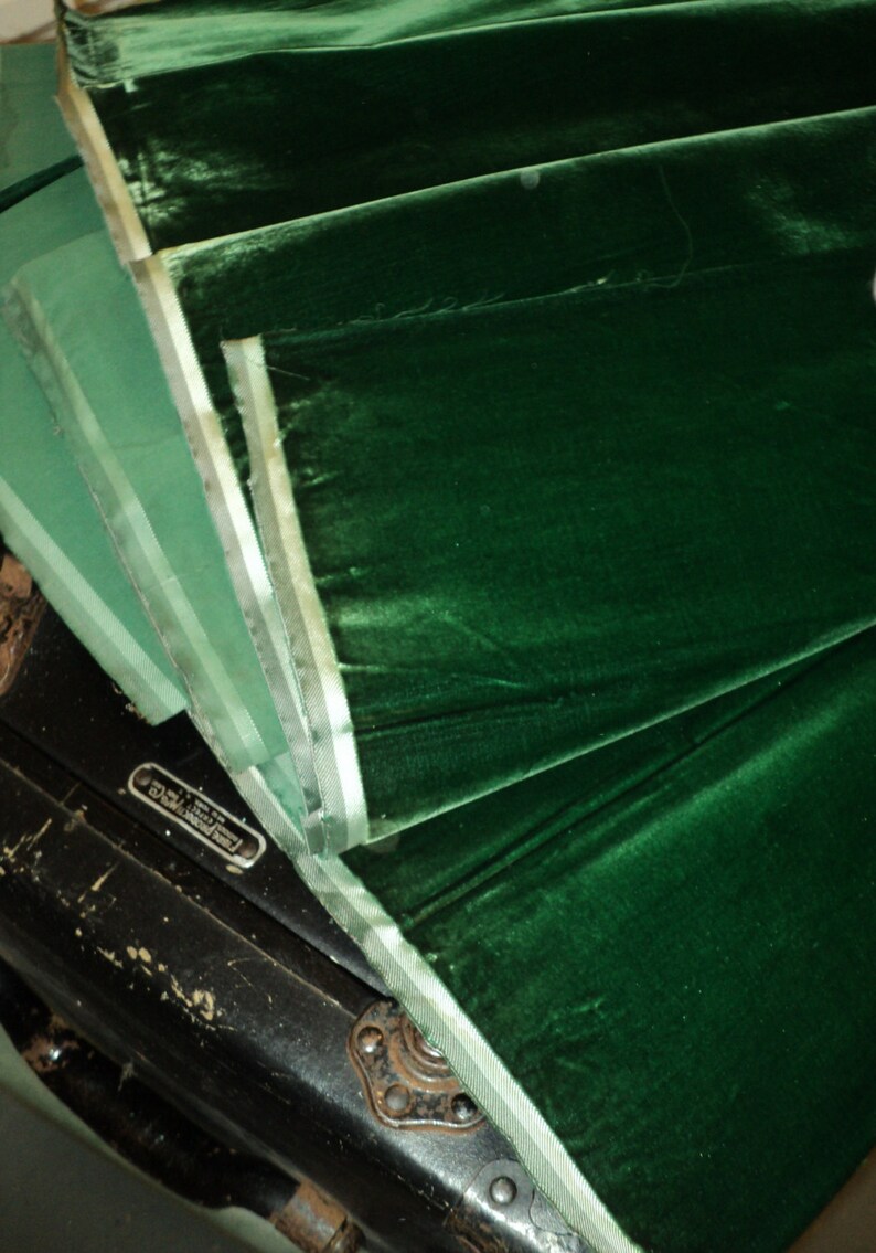 Upholstery Antique Silk Velvet Old Store Stock Emerald Yardage available French Milinery Dolls Victorian
