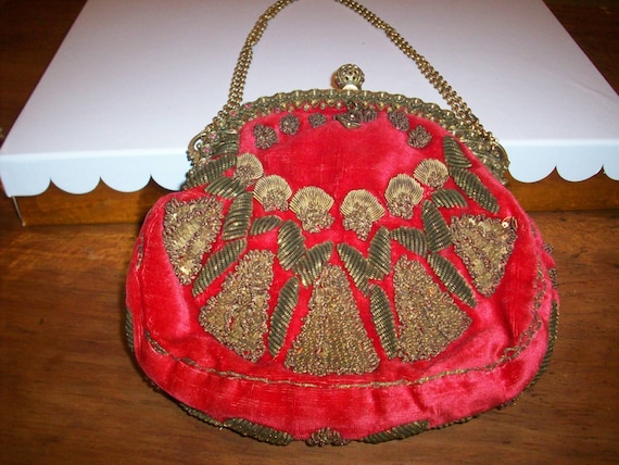 Vintage red velvet and metal embroidery authentic… - image 1