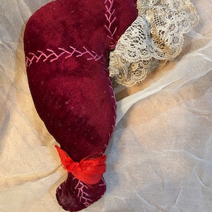 Antique emery filled Victorian silk velvet pincushion hand stitched 19th century