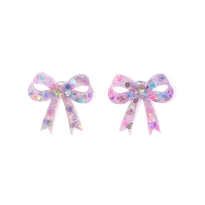 Bow gift resin stud earrings with holographic & iridescent glitter