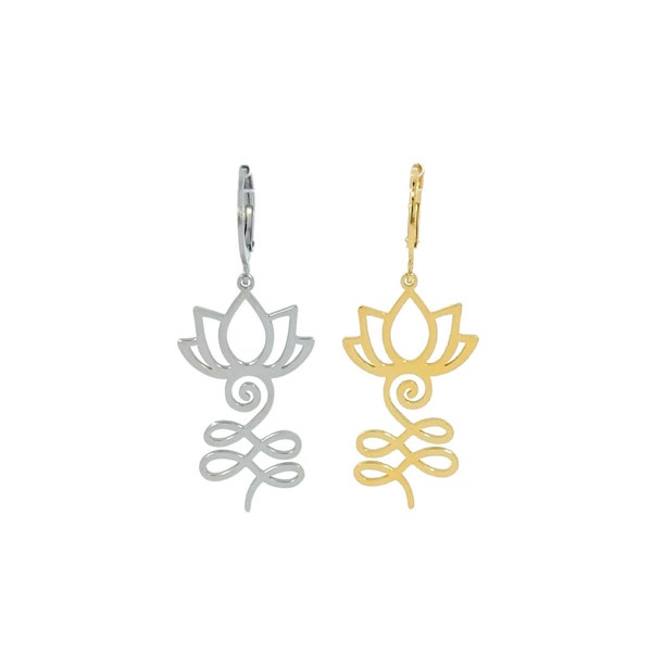 Unalome earrings, Buddhist Hindu symbol jewelry, silver or gold