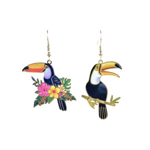 Toucan earrings, tropical bird jewelry image 1