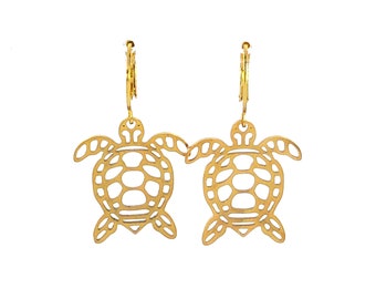 Sea turtle earrings in gold coated stainless steel