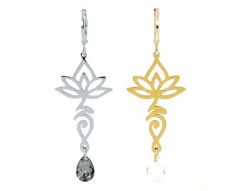 Unalome earrings, Buddhist Hindu symbol jewelry, silver or gold