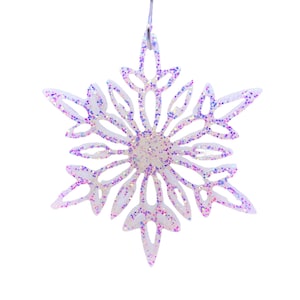 Snowflake Christmas Ornament with iridescent rainbow glitter