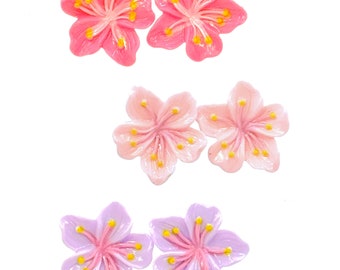 Cherry blossom flowers stud earrings in 3 color variations