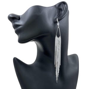 Silver fringe earrings with triangle anchor and gem encrusted earring hook